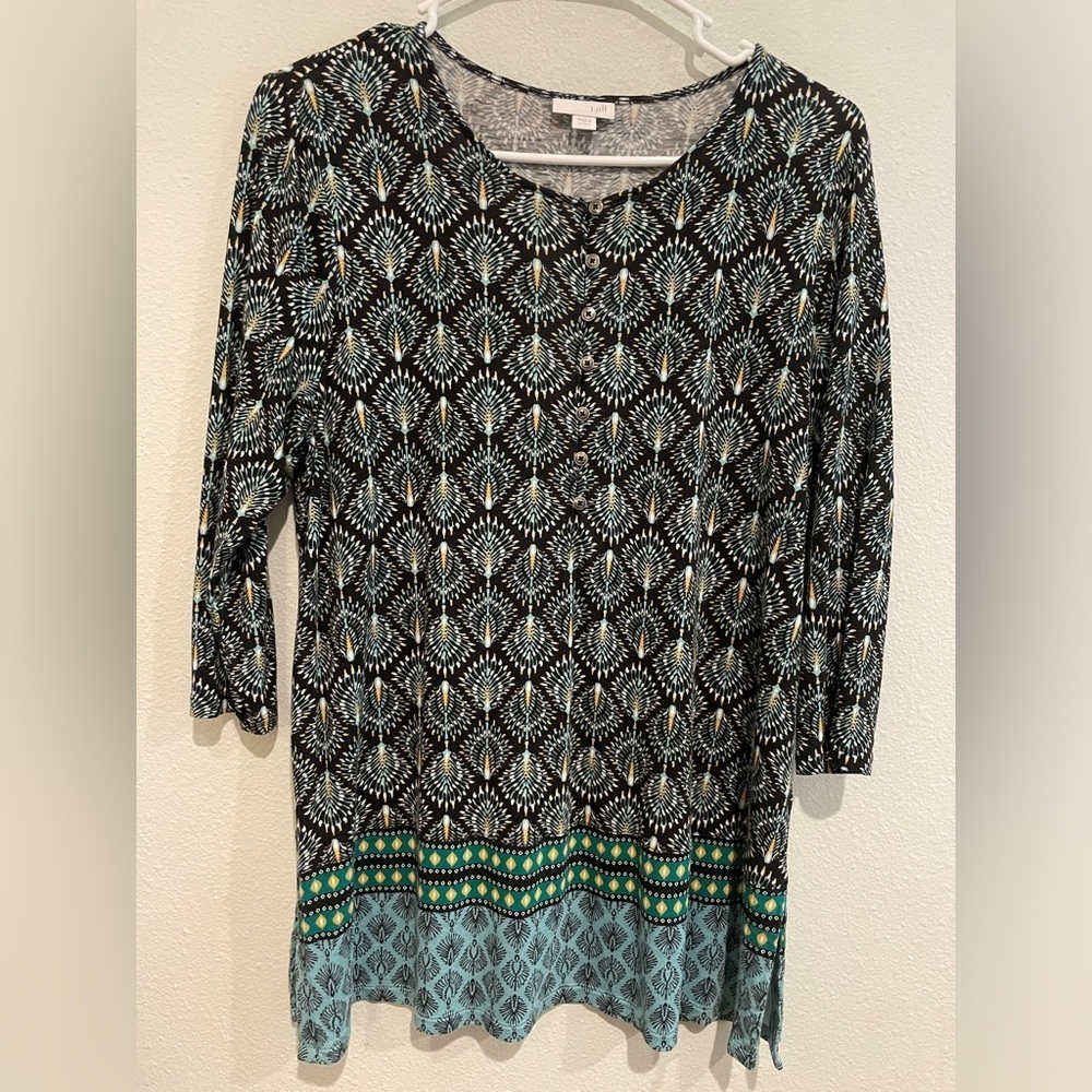 J Jill Peacock Print tunic in Teals Greens & Blue. Size M Petite